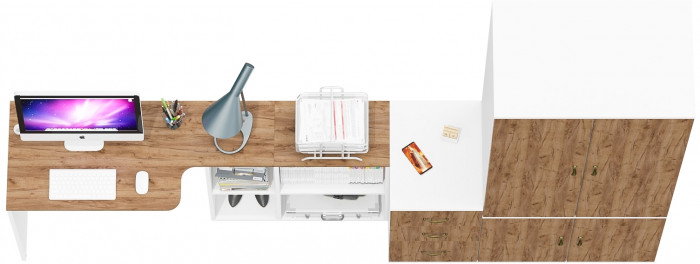 Лидер-8 Стол + Тумба МД 3.16 + Шкаф МД 19Б, белый шагрень/крафт золото