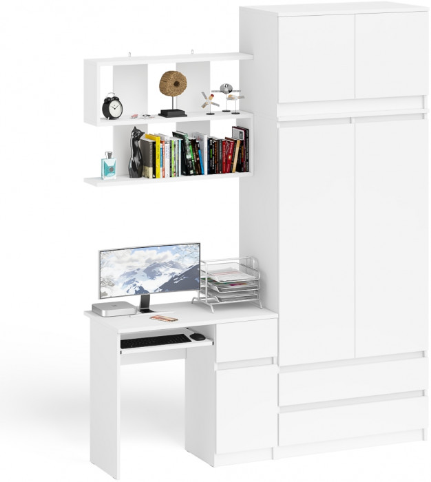 Мори компьютерный стол МС-1 правый + Шкаф МШ900.1 + Антресоль МА900.1 + Полка 900, белый
