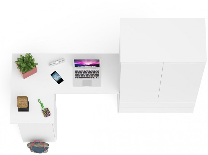 Мори компьютерный стол МС-16 левый + Шкаф МШ900.1, белый