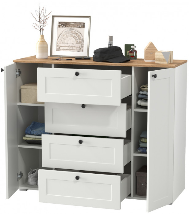 Остин 16.221 Комод, белый шагрень/дуб крафт золотой