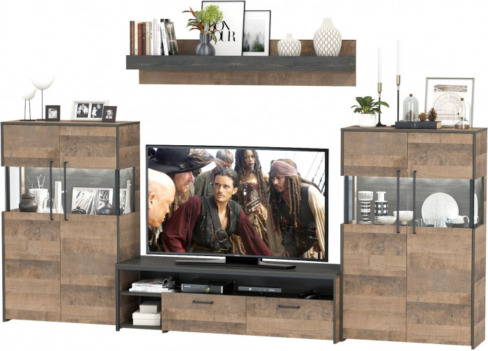 Трувор Гостиная 067, цвет дуб гранж песочный/интра, ШхГхВ 321,4х45,4х195 см., универсальная сборка