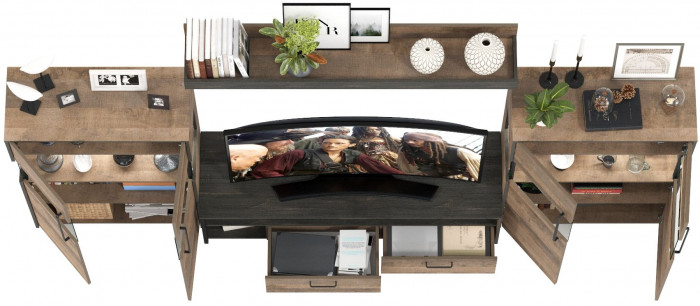 Трувор Гостиная 067, цвет дуб гранж песочный/интра, ШхГхВ 321,4х45,4х195 см., универсальная сборка