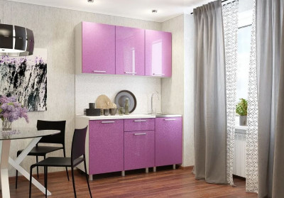 Кухня 1,5м белый глянец/блёстки сирень