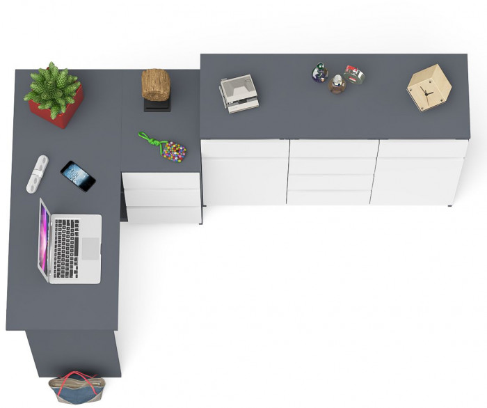 Мори компьютерный стол МС-16 правый + Комод МК1200.4, графит/белый