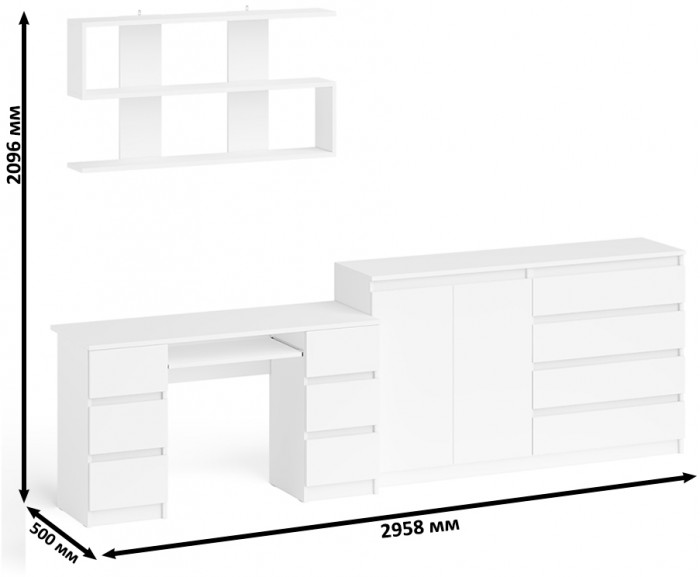 Мори компьютерный стол МС-2 + Комод МК1600.1 + Полка 1200, белый