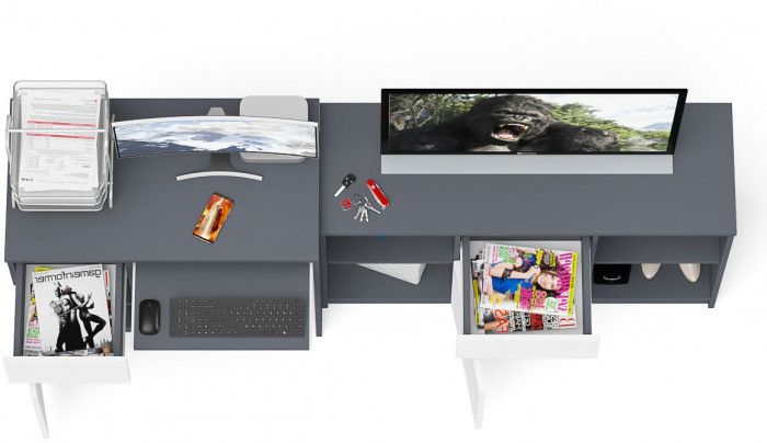 Мори Стол компьютерный МС-1 левый + Тумба МТВ1204.1, цвет графит/белый, ШхГхВ 210,4х50х76,6 см., выдвижной ящик слева, НЕ универсальная сборка