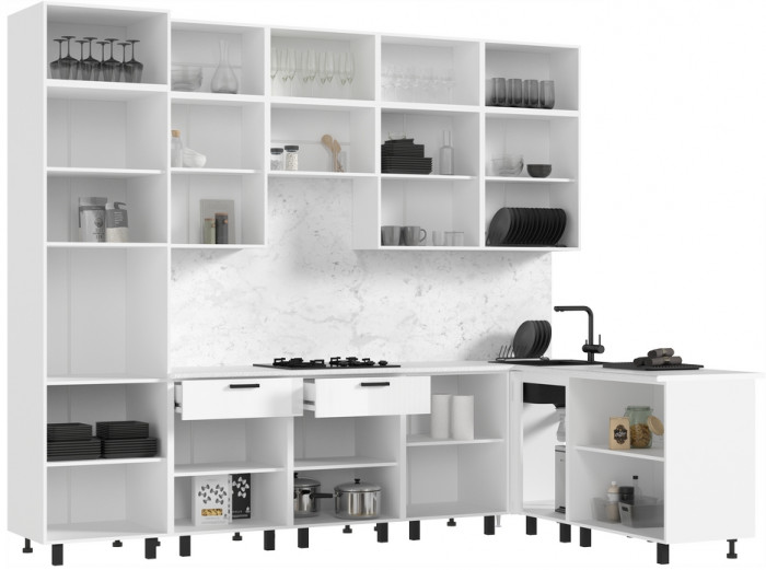 Кухня Техно 3,0х1,8/1080м Компоновка №6, Белый/Белый глянец