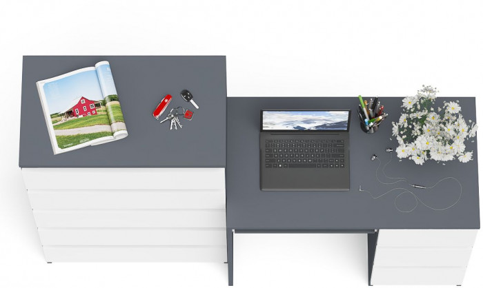 Мори Стол компьютерный МС-6 правый + Комод МК700.5, цвет графит/белый, ШхГхВ 160,4х50х114 см., выдвижные ящики справа, НЕ универсальная сборка