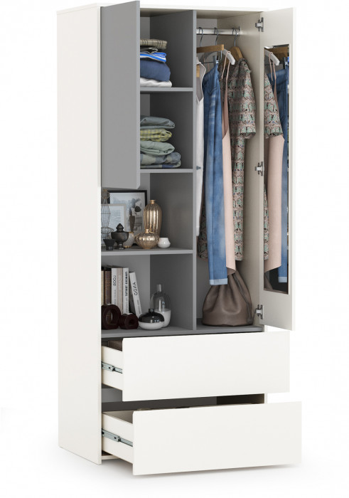 Торонто 13.333 Шкаф для одежды, белый шагрень/стальной серый