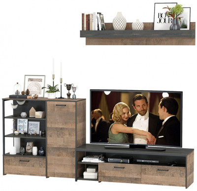 Трувор 13.70 Тумба под ТВ + 13.307.01 Комод + 15.60 Полка, дуб гранж песочный/интра