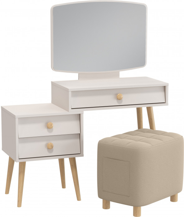 Афина Спальня 4-25901М1к.с. Трюмо + Банкетка 6-5127ТКВбеж Вики, кашемир серый/ткань бежевая