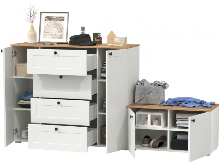 Остин 16.221 Комод + 13.257 Тумба, цвет белый шагрень/дуб крафт золотой, ШхГхВ 200х41,9х99,3 см., универсальная сборка