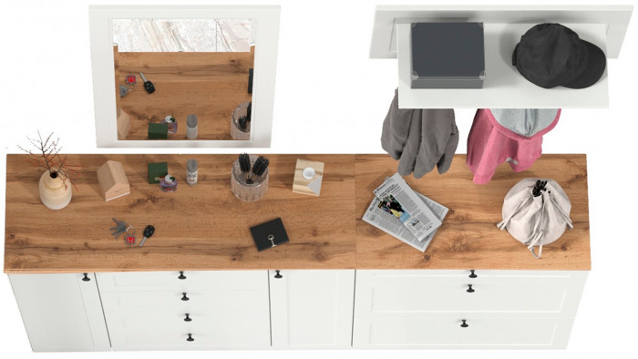 Остин Прихожая 56, цвет белый шагрень/дуб крафт золотой, ШхГхВ 200х54,3х210 см., универсальная сборка