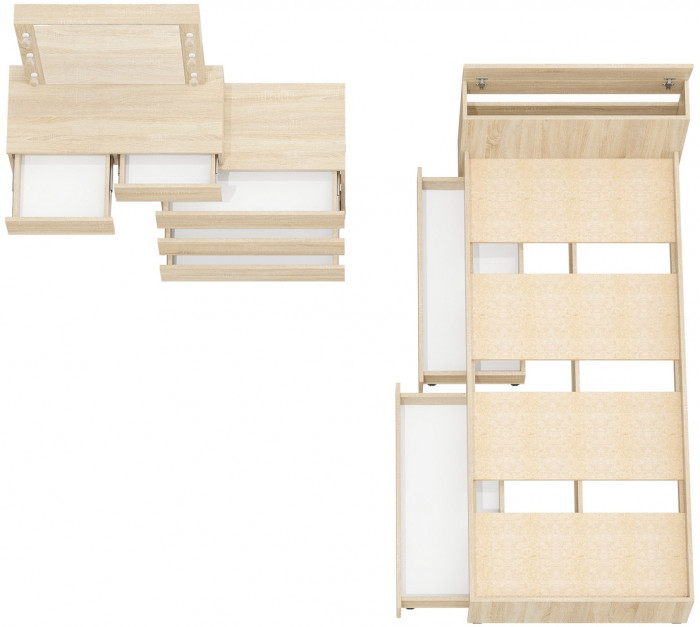 Ксения Кровать с ящиками 0900 + Стол косметический с подсветкой 110, дуб сонома