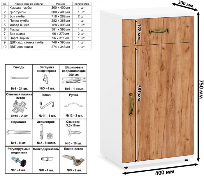 Лидер-8 Стол + Тумба МД 3.15 + Шкаф МД 19Б, белый шагрень/крафт золото