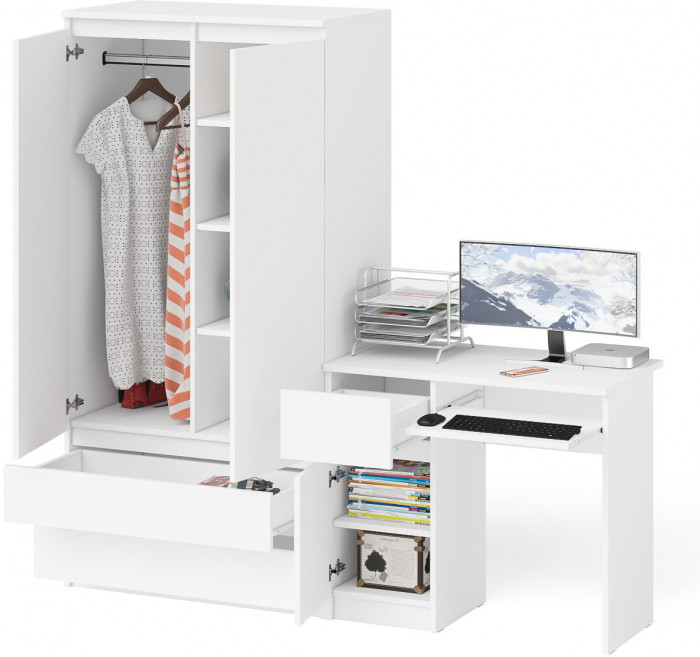 Мори компьютерный стол МС-1 левый + Шкаф МШ900.1, белый