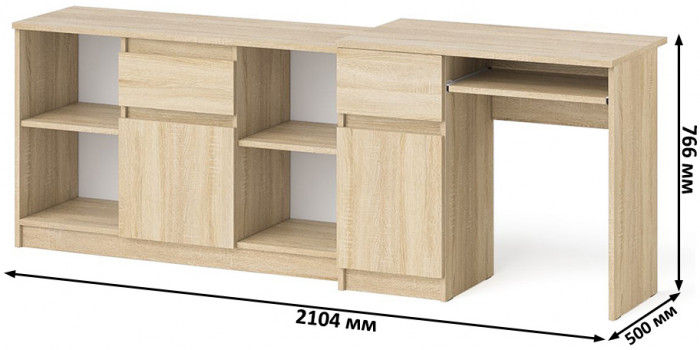 Мори Стол компьютерный МС-1 левый + Тумба МТВ1204.1, цвет дуб сонома, ШхГхВ 210,4х50х76,6 см., выдвижной ящик слева, НЕ универсальная сборка