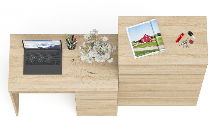 Мори Стол компьютерный МС-6 правый + Комод МК700.5, цвет дуб сонома, ШхГхВ 160,4х50х114 см., выдвижные ящики справа, НЕ универсальная сборка