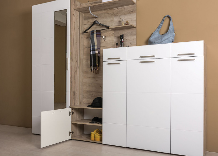 Лайн 13.121 Комод, дуб крафт серый/фасады МДФ белый глянец