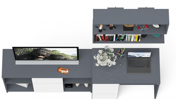 Мори компьютерный стол МС-6 левый + Тумба МТВ1204.1 + Полка 900, графит/белый