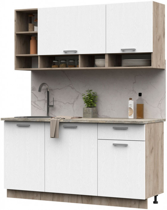 Кухня Рица 1,6 крафт серый/белый текстура