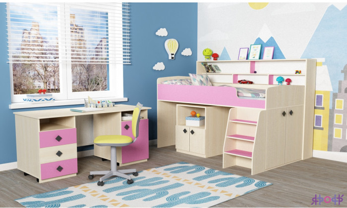 Кровать-чердак Малыш 5 (Белое дерево/Венге)