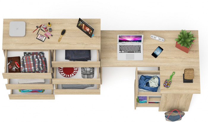 Мори Стол компьютерный МС-16 правый + Комод МК1200.10, цвет дуб сонома, ШхГхВ 244,8х84,9х115 см., выдвижные ящики справа, НЕ универсальная сборка