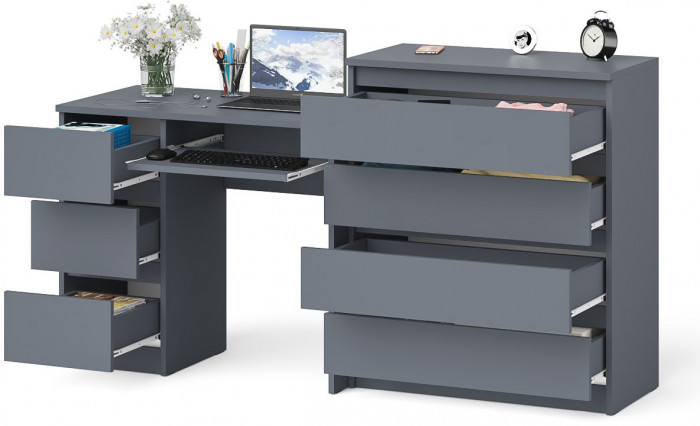 Мори Стол компьютерный МС-6 левый + Комод МК800.4, цвет графит, ШхГхВ 170,4х50х94 см., выдвижные ящики слева, НЕ универсальная сборка