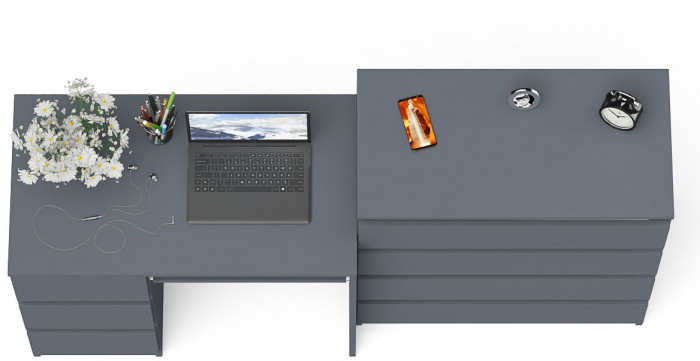 Мори Стол компьютерный МС-6 левый + Комод МК800.4, цвет графит, ШхГхВ 170,4х50х94 см., выдвижные ящики слева, НЕ универсальная сборка