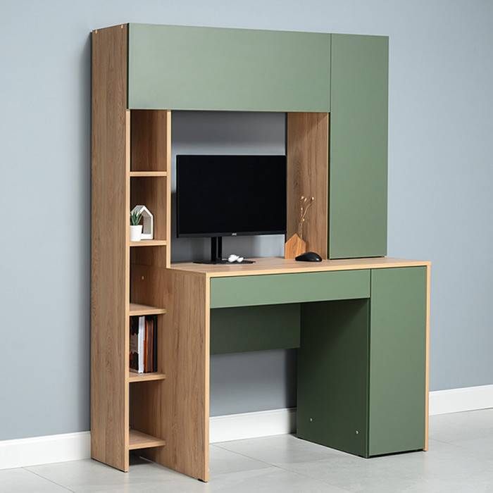 Стол компьютерный Комфорт 12.71, цвет гикори рокфорд натуральный/дымчатый зелёный, ШхГхВ 116,7х60,2х165,4 см., НЕ универсальная сборка