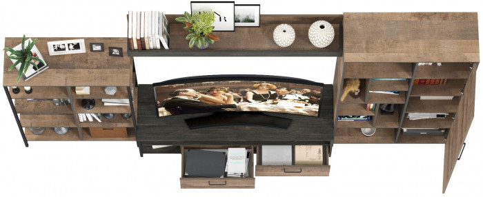 Трувор Гостиная 071, цвет дуб гранж песочный/интра, ШхГхВ 332,8х45,4х210 см., универсальная сборка