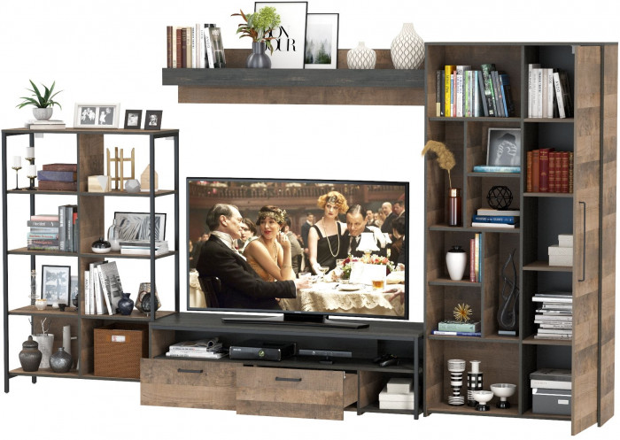 Трувор Гостиная 071, цвет дуб гранж песочный/интра, ШхГхВ 332,8х45,4х210 см., универсальная сборка