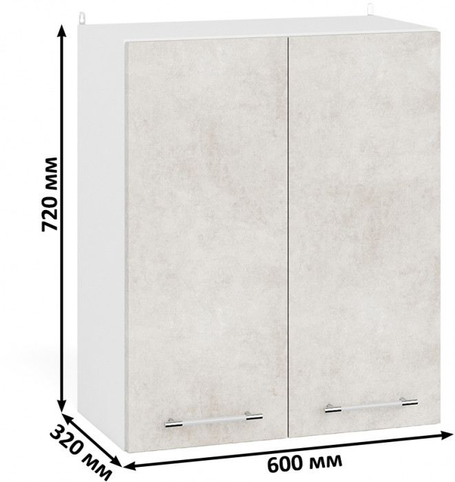 Кухня Мебель--24 ШВ600 Шкаф 60 см., цвет корпус белый/фасад МДФ бетон лофт бежевый, ШхГхВ 60х32х72 см.