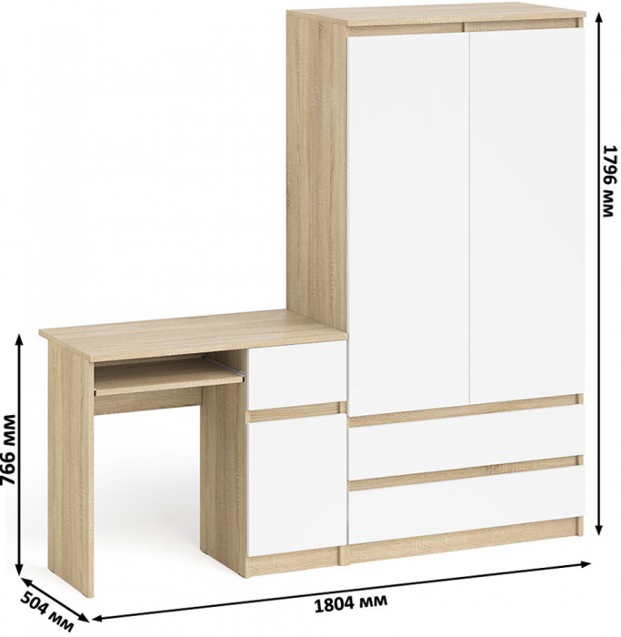 Мори компьютерный стол МС-1 правый + Шкаф МШ900.1, дуб сонома/белый