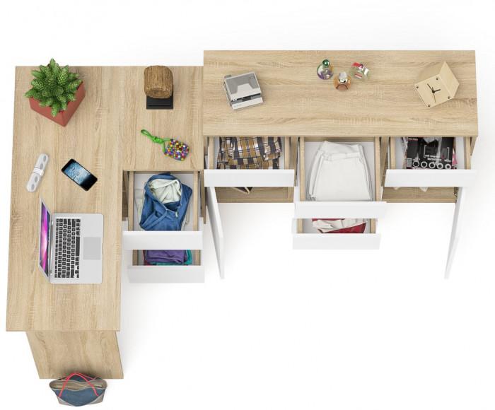 Мори Стол компьютерный МС-16 правый + Комод МК1200.4, цвет дуб сонома/белый, ШхГхВ 244,8х84,9х94 см., выдвижные ящики справа, НЕ универсальная сборка