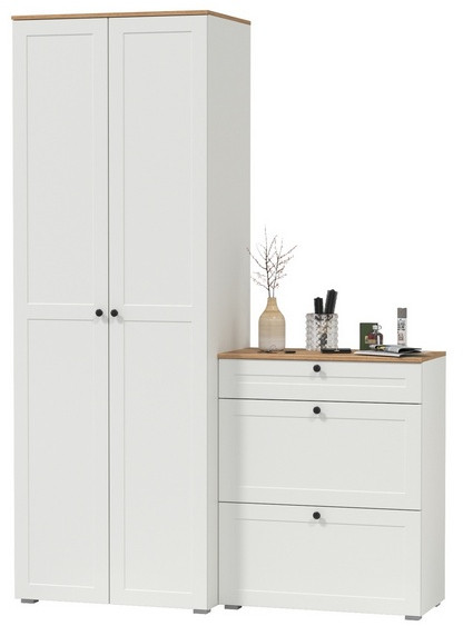 Остин Прихожая 05, белый шагрень/дуб крафт золотой