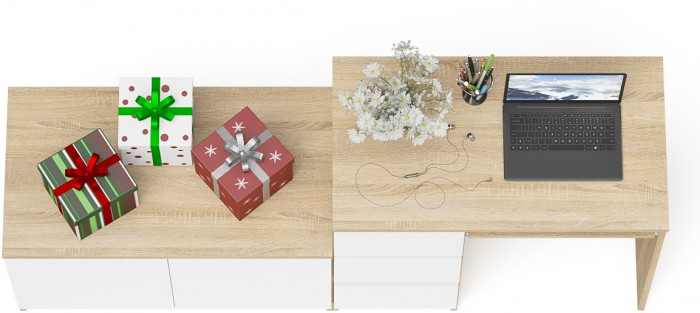 Мори Стол компьютерный МС-6 левый + Тумба МА900.1, цвет дуб сонома/белый, ШхГхВ 180,4х50,4х76,6 см., выдвижные ящики слева, НЕ универсальная сборка