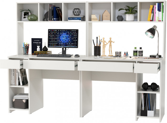 компьютерный стол Комфорт 12.77F + компьютерный стол Комфорт 12.77F, белый шагрень