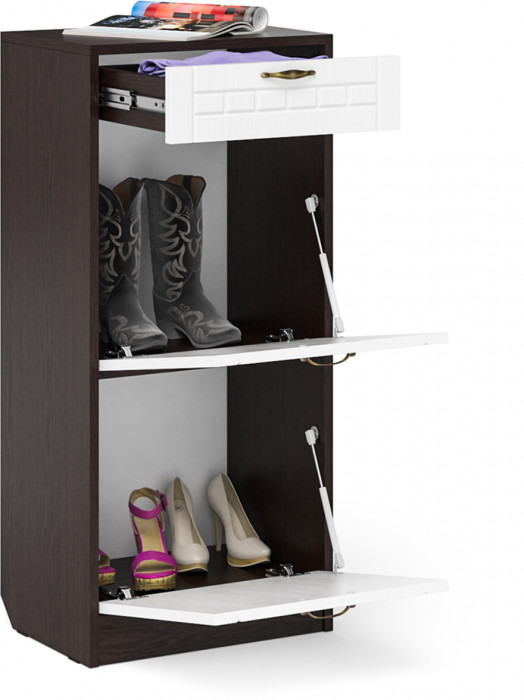 Прихожая П-6 Тумба для обуви 2 секции, цвет венге/фасады МДФ белое дерево фрезеровка прованс, ШхГхВ 50х35х108,3 см.