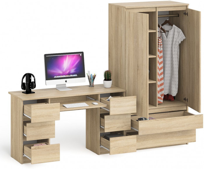 Мори компьютерный стол МС-2 + Шкаф МШ900.1, дуб сонома