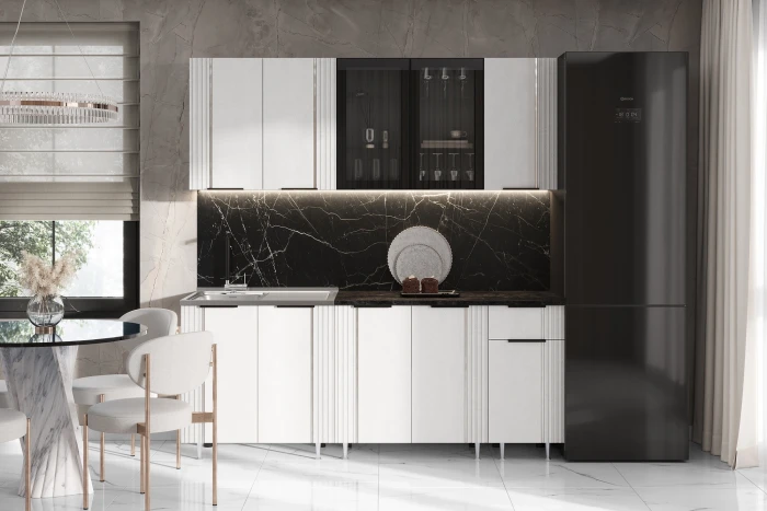 Кухня Виктория 2,0м Пластер бьянко/графит