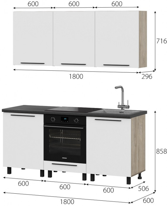 Кухня Этна 1.8 м. Комплект 3, софт вайт