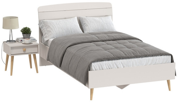 Афина Спальня Кровать 1200 + Тумба прикроватная, цвет кашемир серый, ШхГхВ 123,6х210,2х95,7 + 45х37х45 см., сп.м. 1200х2000 мм., б/м, основание есть