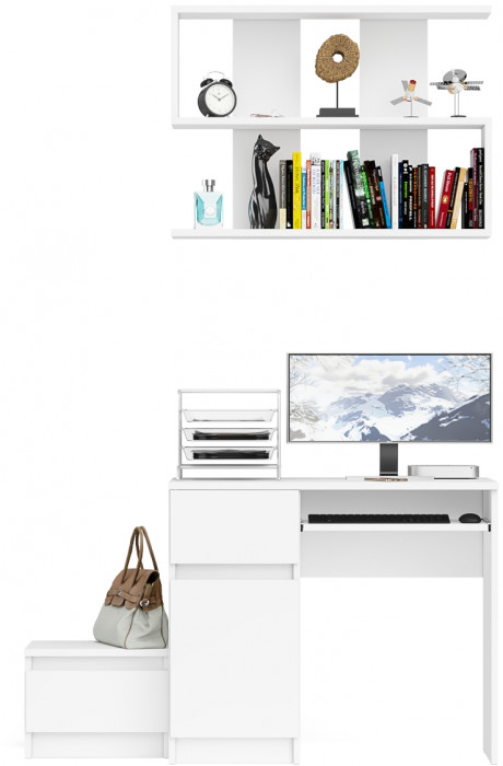 Мори Стол компьютерный МС-1 левый + Тумба ТМП400.1 + Полка 900, цвет белый, ШхГхВ 130,4х50х209,6 см., НЕ универсальная сборка