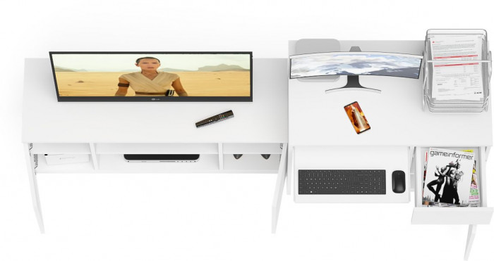 Мори Стол компьютерный МС-1 правый + Тумба МТВ1200.1, цвет белый, ШхГхВ 210,4х50х76,6 см., выдвижной ящик справа, НЕ универсальная сборка