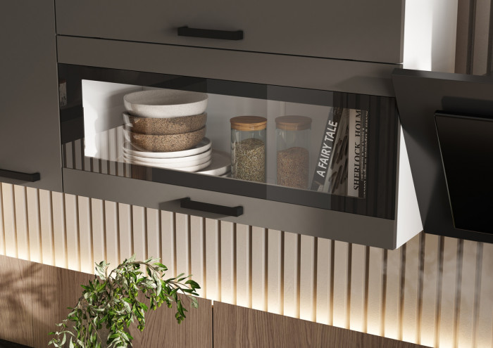 Кухня Техно 1,4*2,0м Компоновка №2, Белый/Холст улканический