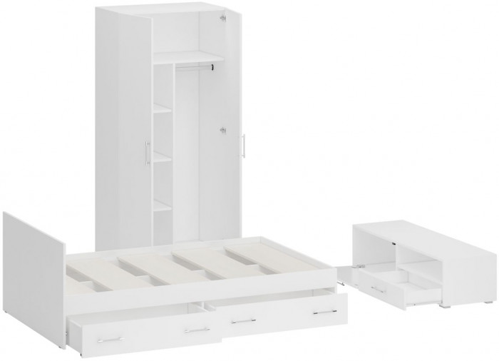 Спальня Стандарт 3-1200Я, белый/фасады ТВ тумбы МДФ белый глянец