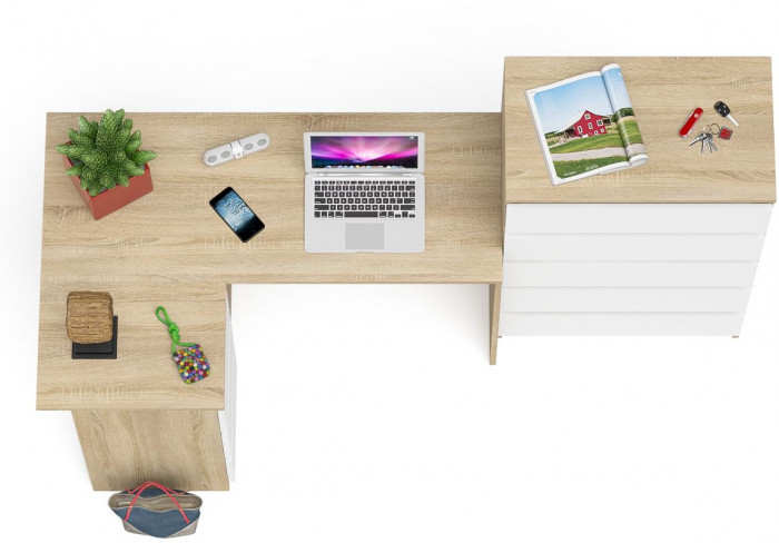 Мори компьютерный стол МС-16 левый + Комод МК700.5, дуб сонома/белый
