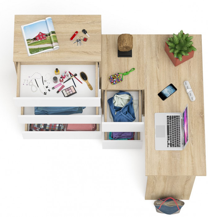 Мори компьютерный стол МС-16 левый + Комод МК700.5, дуб сонома/белый