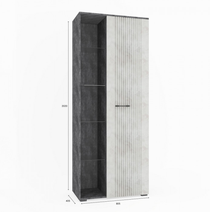 Шкаф с открытой нишей (правое исп.) "Денвер" - Бетон спаркс/Перламутр жемчуг